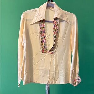 Chic Cream Blouse with Floral Accents